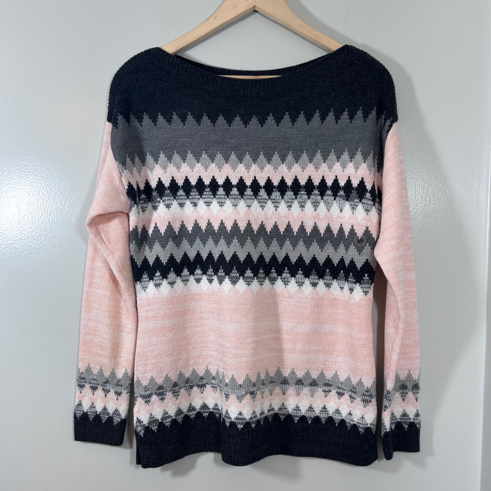 NY&C New York & Company Pink Grey Fair Isle Geometric Knit Sweater XS